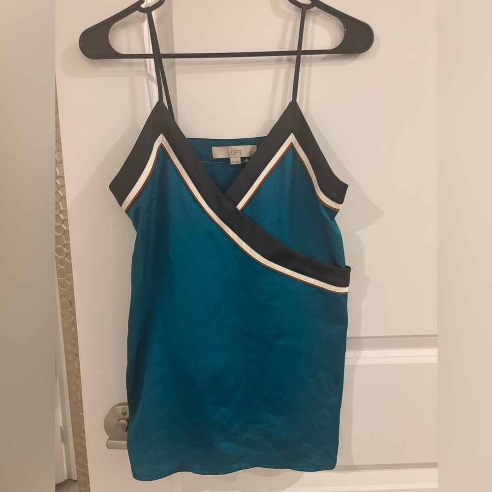 LOFT Teal and Black Strappy Blouse NWOT - Picture 1 of 5